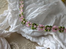 画像3: フランスヴィンテージ　ロココリボン　ピンク×グリーン 100cm〜 (3)