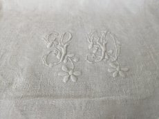 画像3: フランスアンティーク イニシャル手刺繍SD ダマスク織クロス 58×77cm (3)