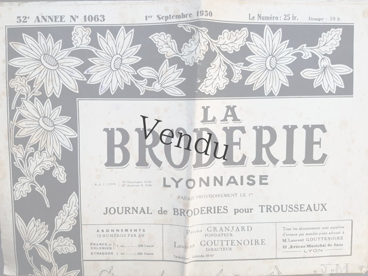 画像1: 1950年9月の刺繍新聞 LA BRODERIE LYONNAISE (1)