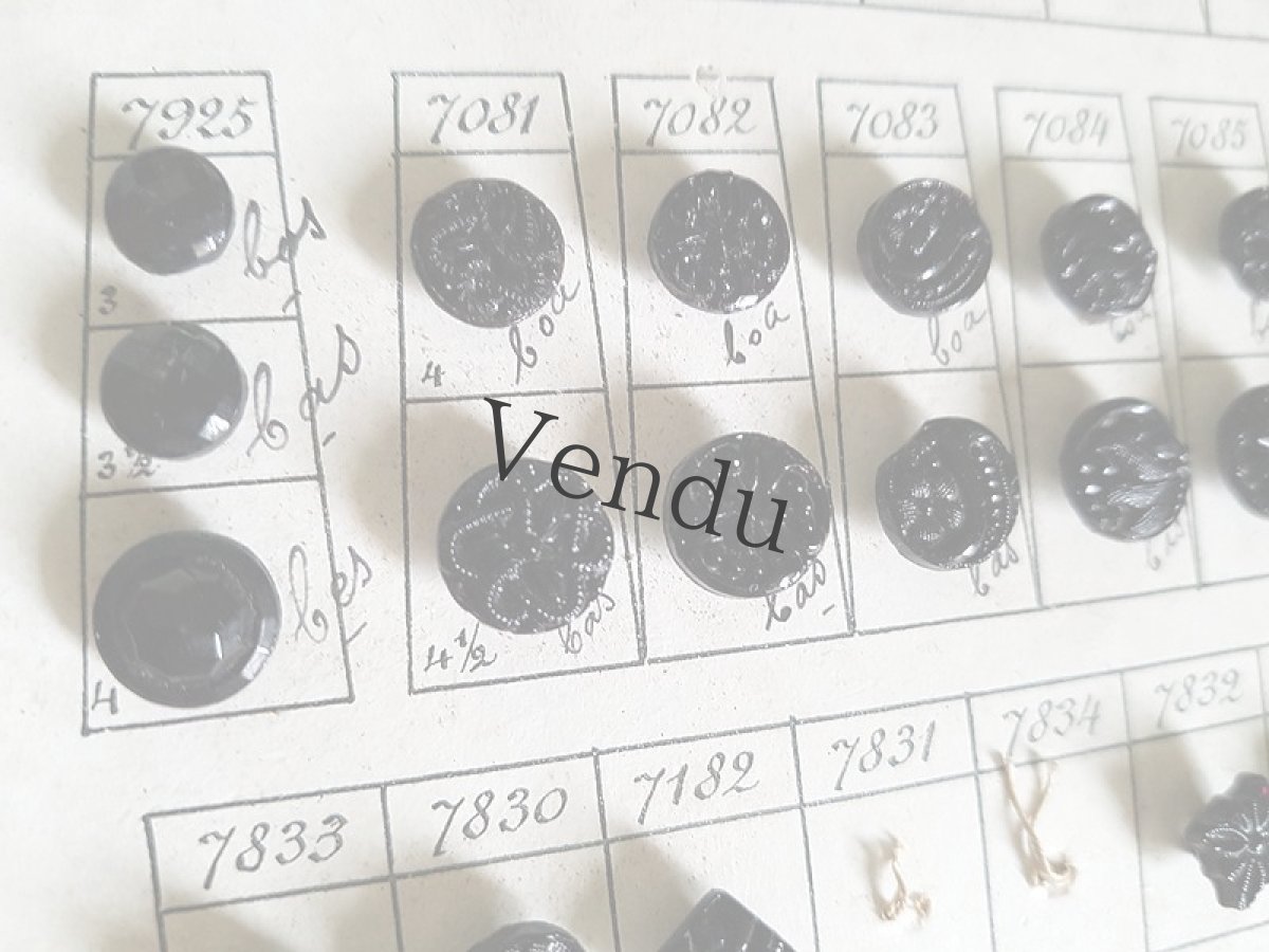 画像6: フランス 19世紀末 フレンチジェットボタンシート 75個 (6)