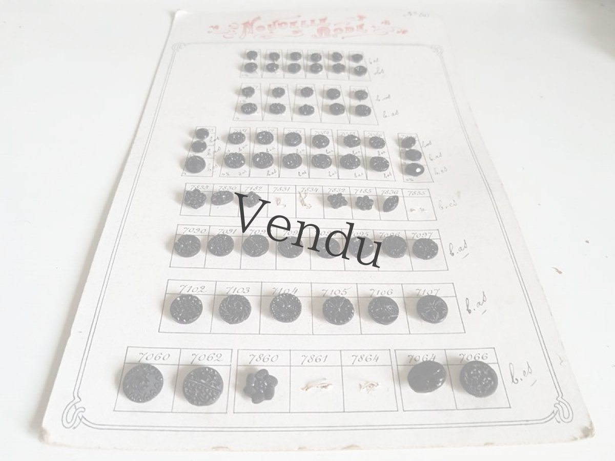 画像13: フランス 19世紀末 フレンチジェットボタンシート 75個 (13)