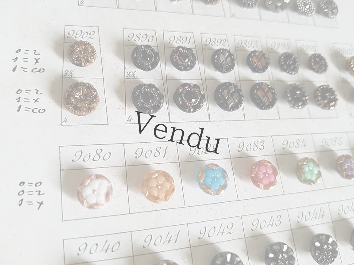 画像5: フランス 19世紀末 金彩・銀彩のフレンチジェットボタンシート 85個 (5)