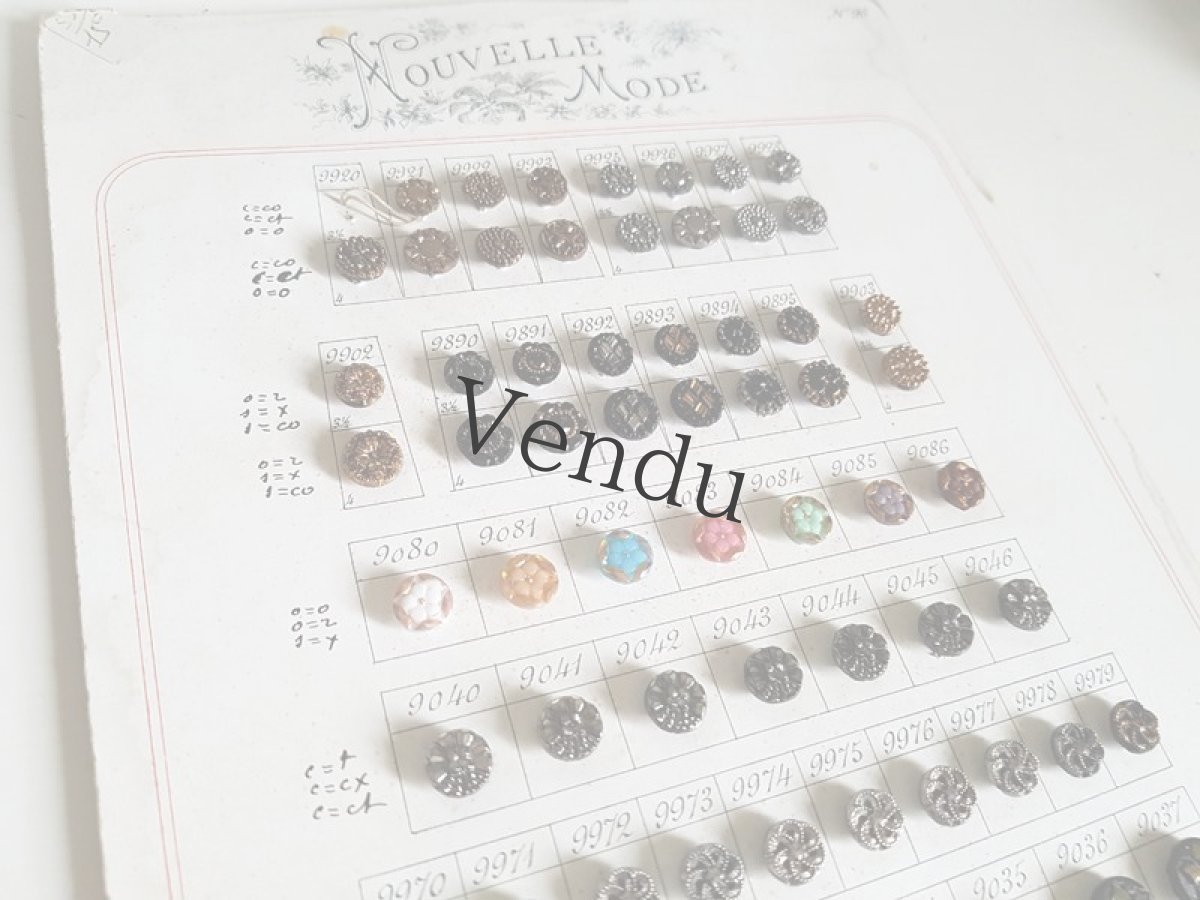 画像2: フランス 19世紀末 金彩・銀彩のフレンチジェットボタンシート 85個 (2)