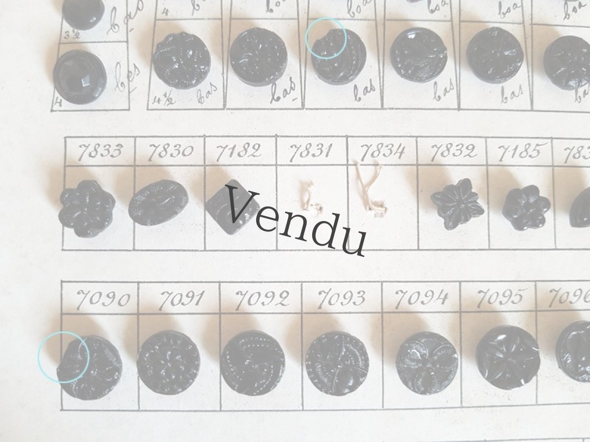 画像16: フランス 19世紀末 フレンチジェットボタンシート 75個 (16)