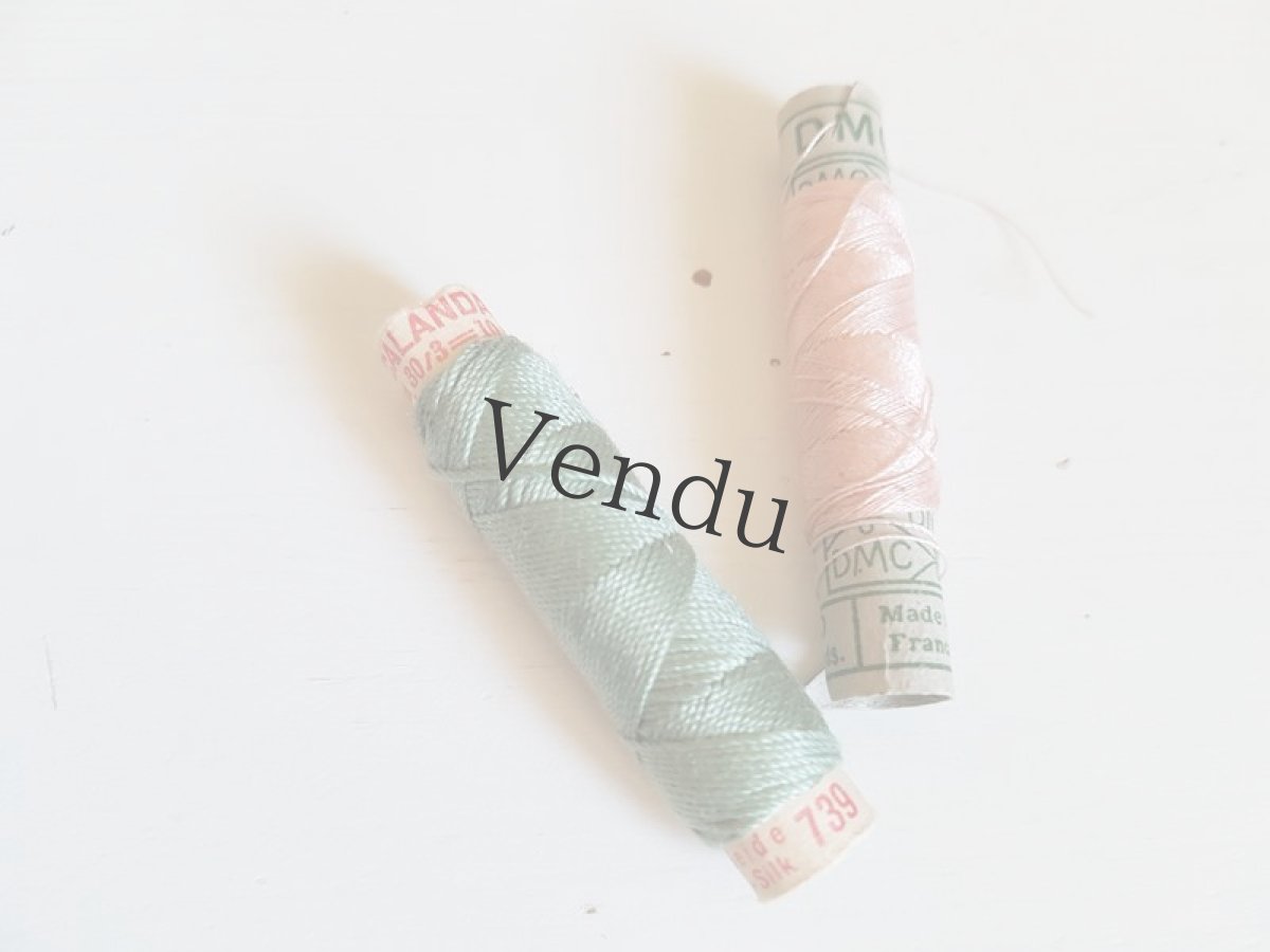 画像4: アンティーク　筒状糸巻き　絹糸混の２色セット (4)