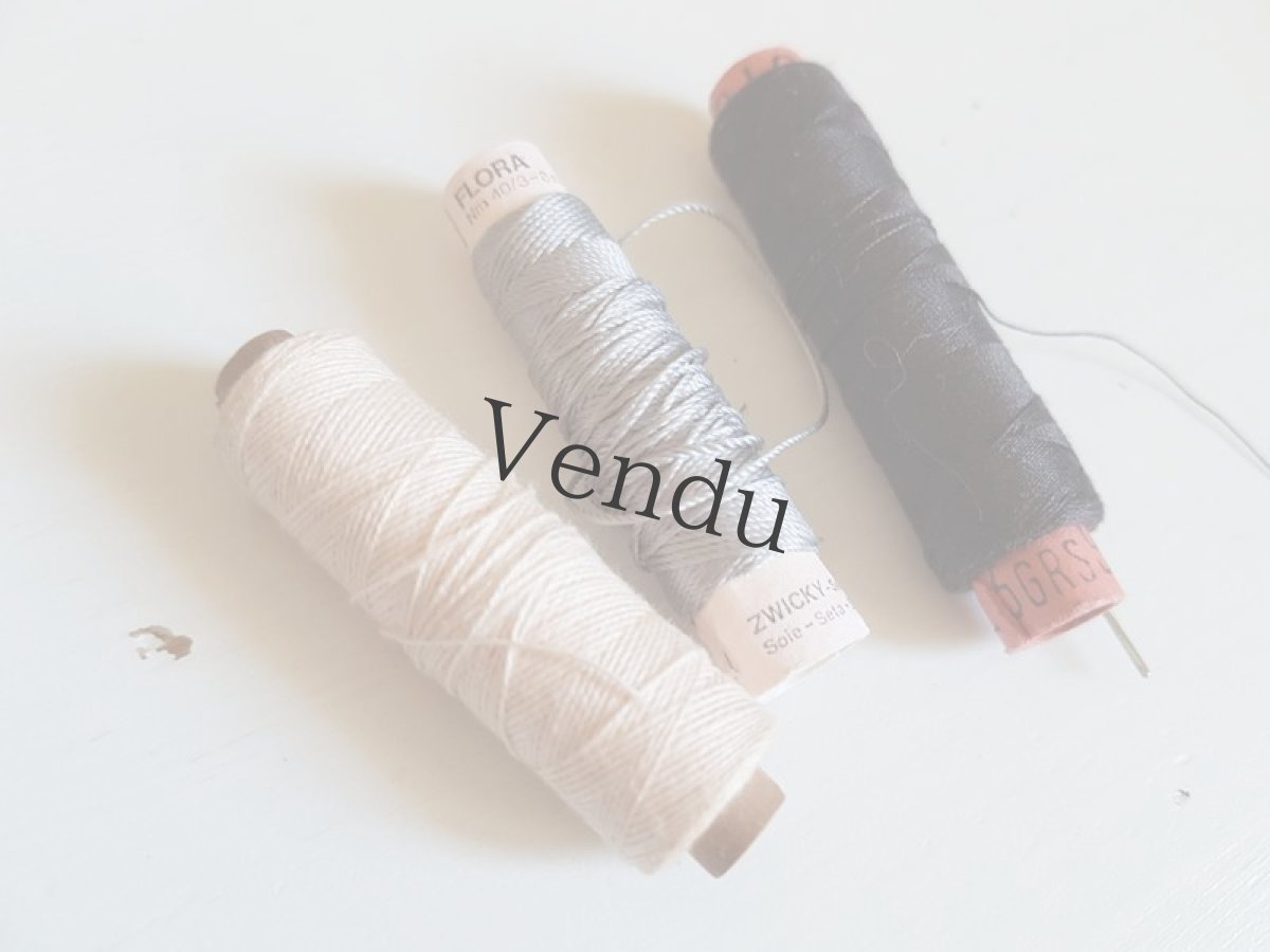 画像2: アンティーク　筒状糸巻き　絹糸混の３色セット　縫い針つき (2)