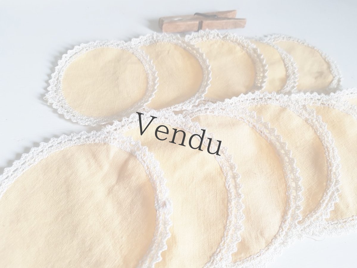 画像4: ヴィンテージ　ドイリー　ヴィンテージイエロー11枚＋木製エパングル付きセット (4)