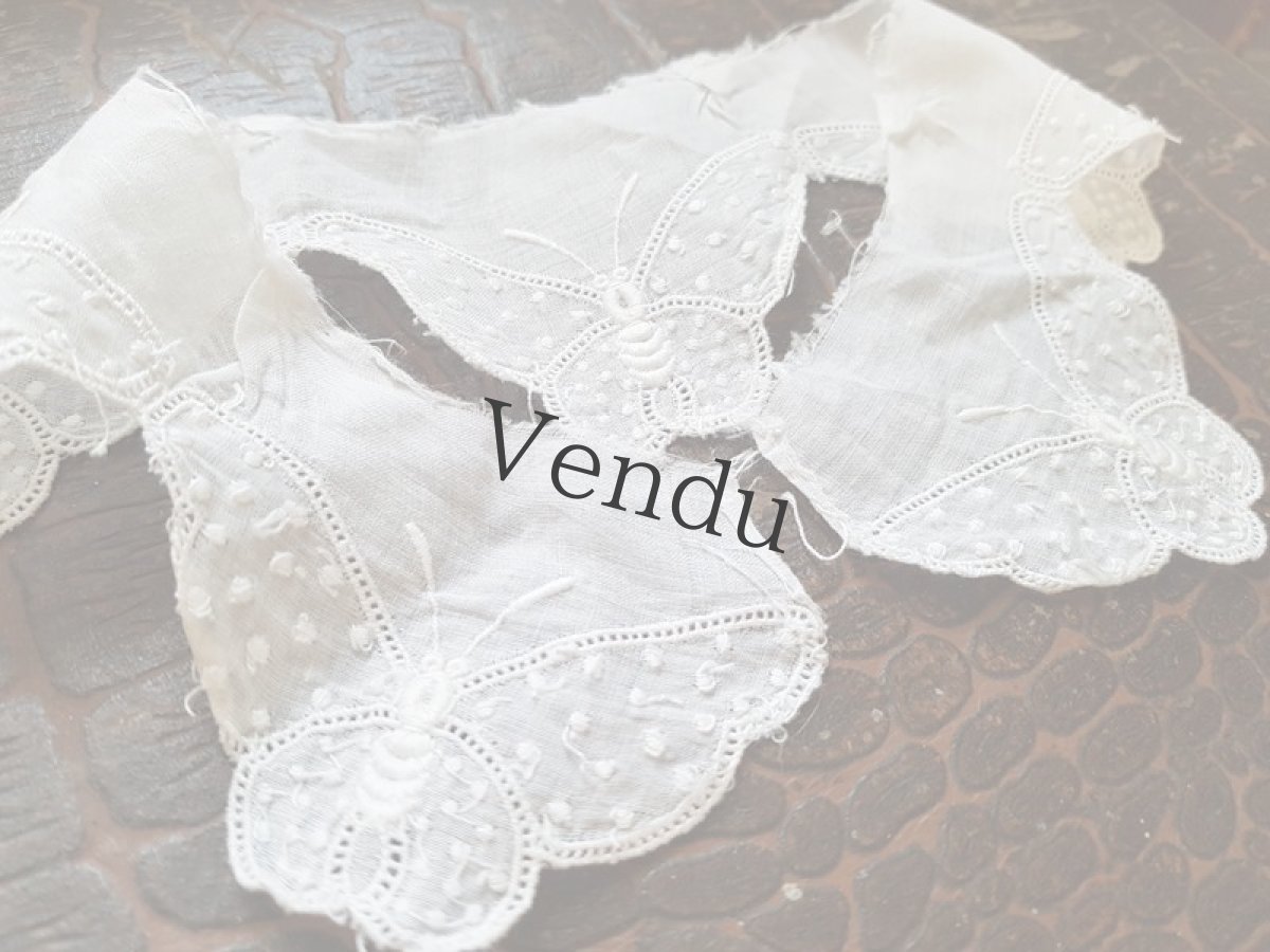 画像2: ヴィンテージ　蝶のスカラップレース (2)