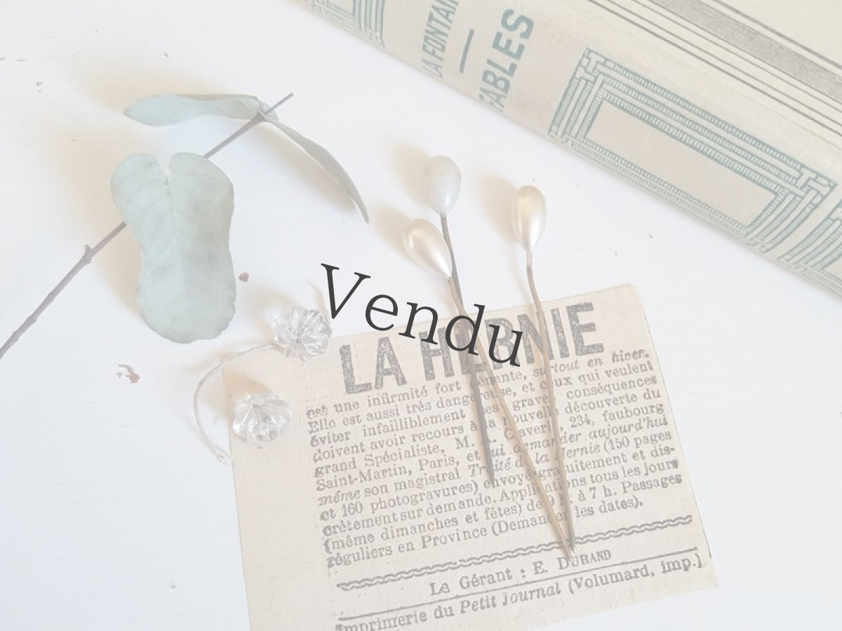 画像3: アンティーク　ガラスパールのドロップ型エパングル３本セット 6.6cm (3)