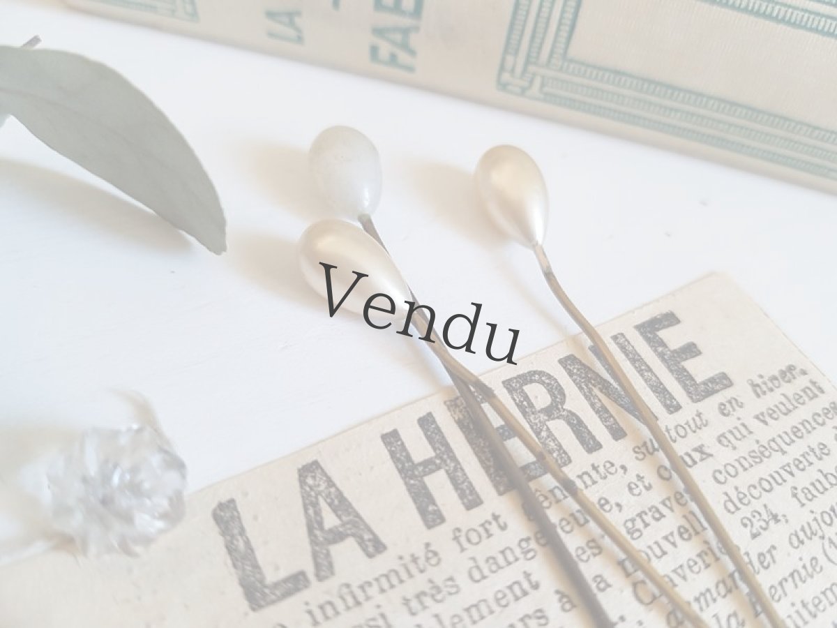 画像2: アンティーク　ガラスパールのドロップ型エパングル３本セット 6.6cm (2)