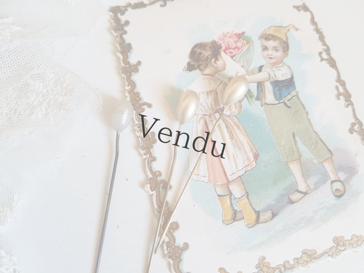 画像4: アンティーク　ガラスパールのドロップ型エパングル３本セット 6.6cm (4)