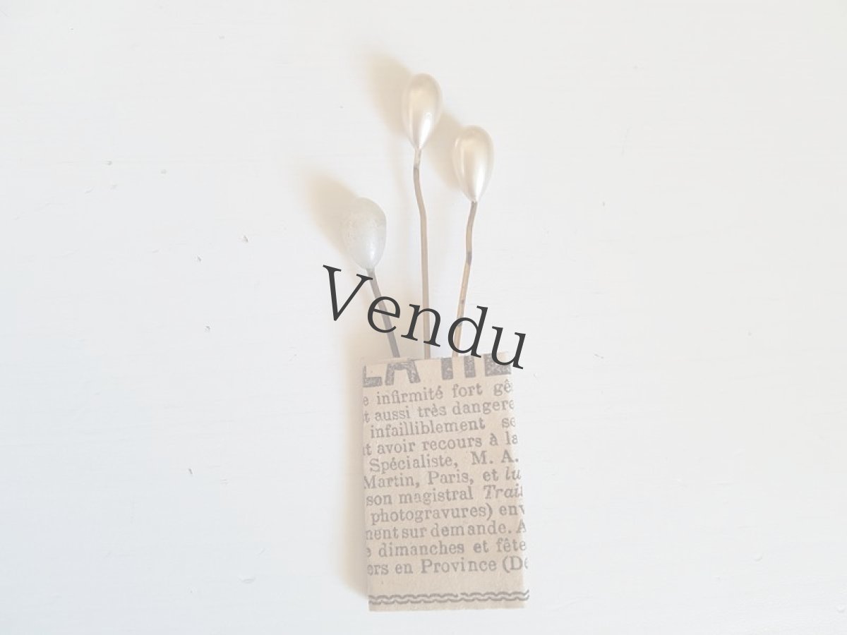 画像5: アンティーク　ガラスパールのドロップ型エパングル３本セット 6.6cm (5)