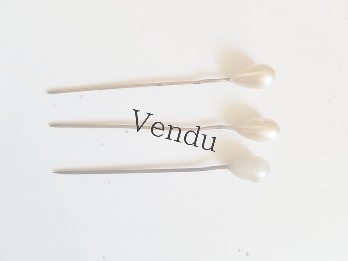 画像6: アンティーク　ガラスパールのドロップ型エパングル３本セット 6.6cm (6)