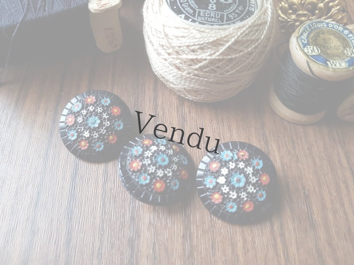 画像2: ヴィンテージ　ペイントガラスボタン（黒）23ｍｍ (2)