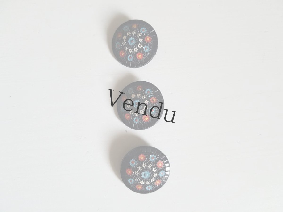 画像3: ヴィンテージ　ペイントガラスボタン（黒）23ｍｍ (3)