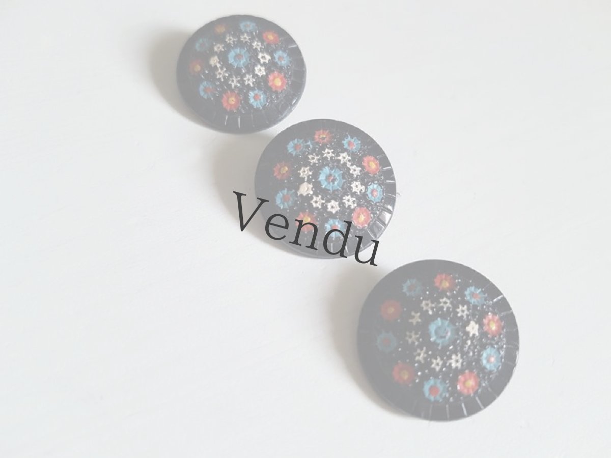 画像4: ヴィンテージ　ペイントガラスボタン（黒）23ｍｍ (4)