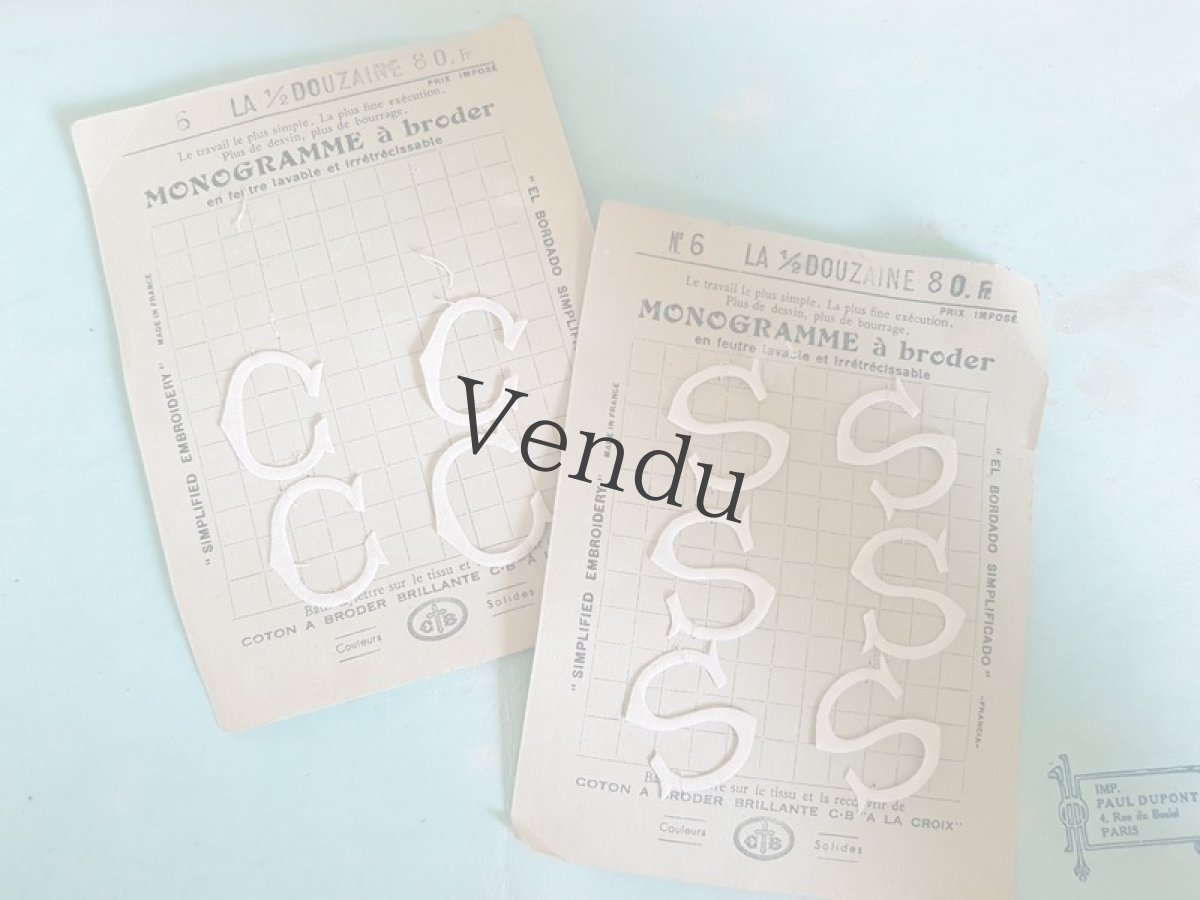 画像6: フランスアンティーク　カルティエ＝ブレッソン刺繍用モノグラムシート「S」 (6)