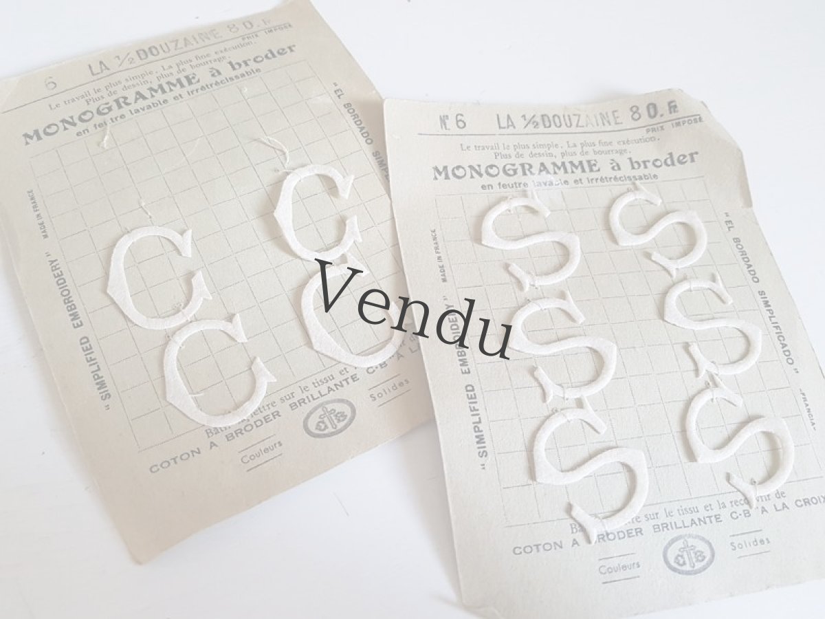 画像5: フランスアンティーク　カルティエ＝ブレッソン刺繍用モノグラムシート「S」 (5)
