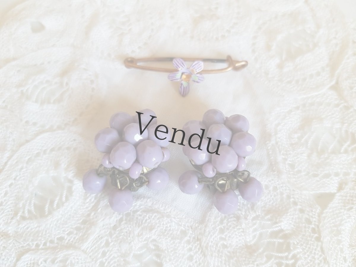 画像4: フランスヴィンテージ　すみれ色のイヤリング (4)