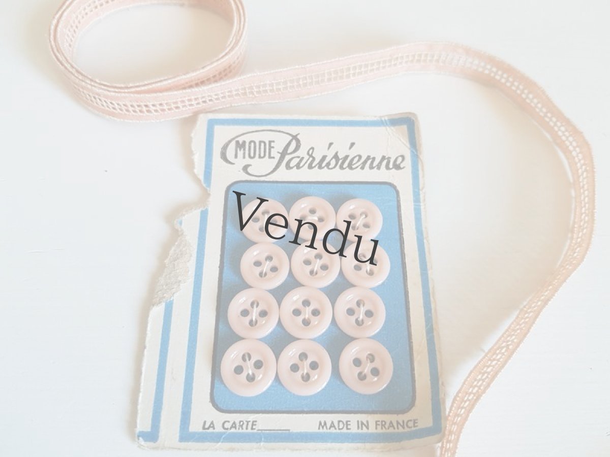 画像5: フランスヴィンテージ　ピンクのガラスボタンシート (5)