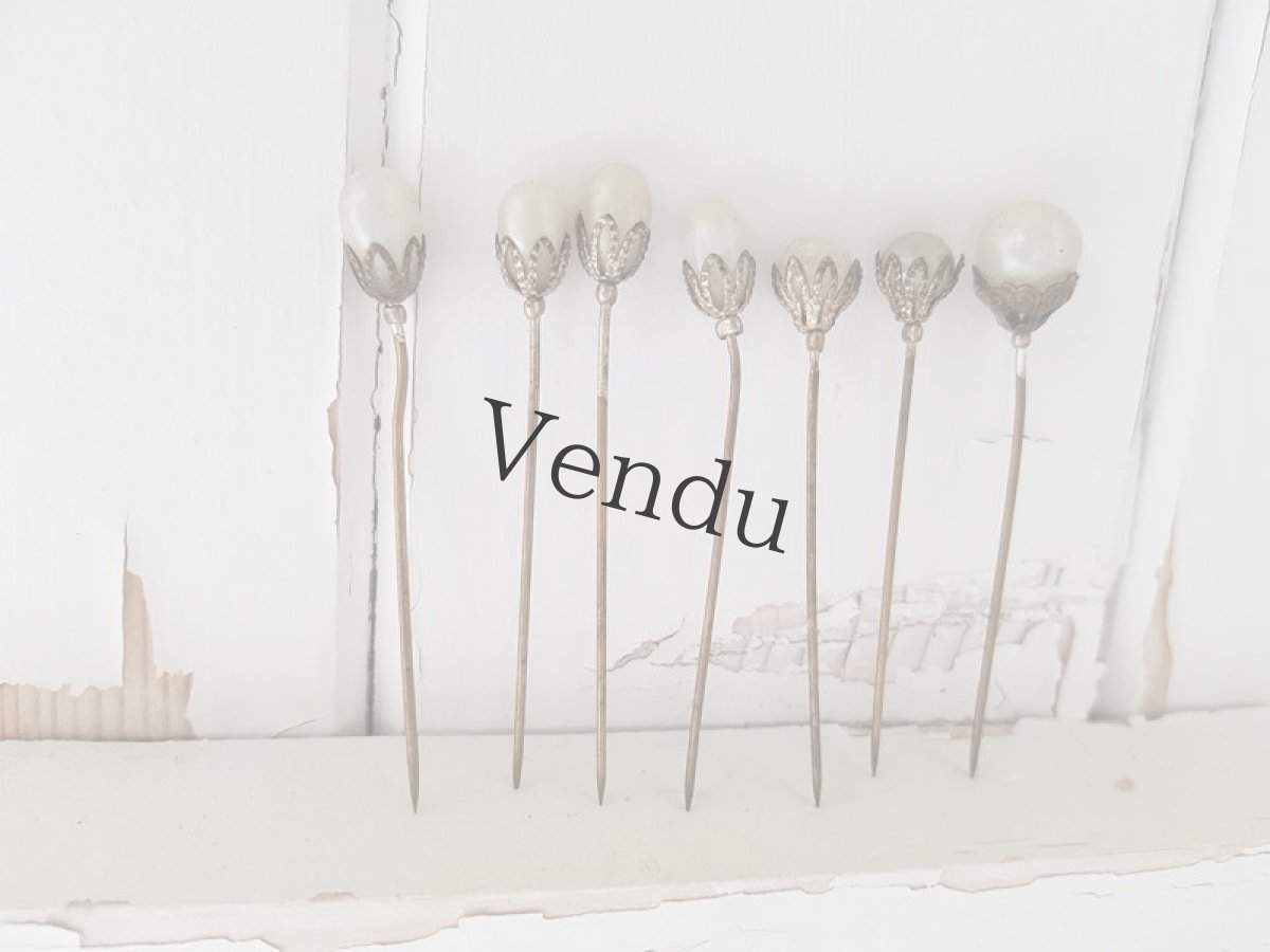 画像2: フランスアンティーク　装飾付きガラスパールのハットピン (2)