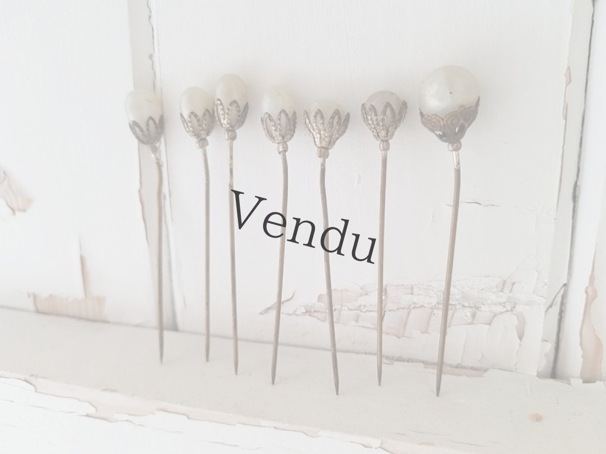 画像3: フランスアンティーク　装飾付きガラスパールのハットピン (3)