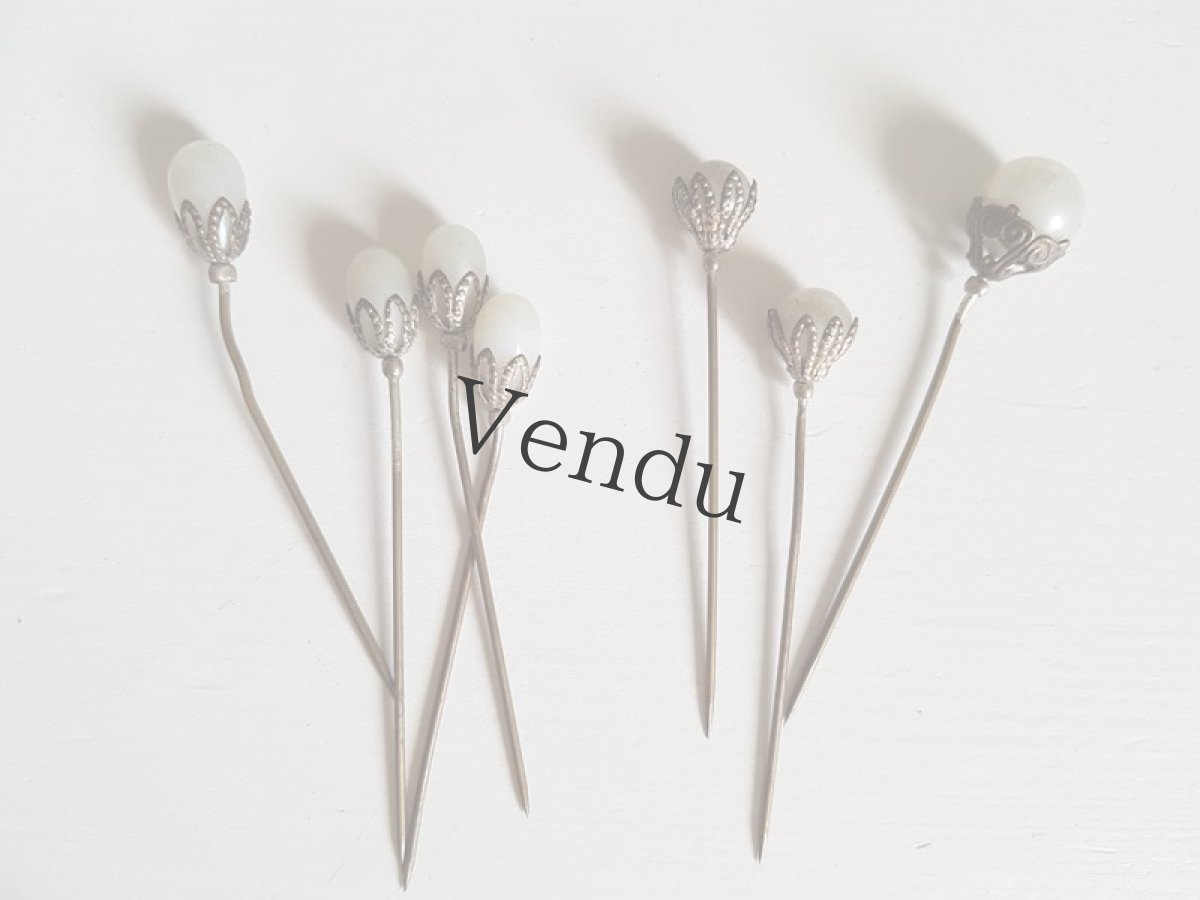 画像4: フランスアンティーク　装飾付きガラスパールのハットピン (4)