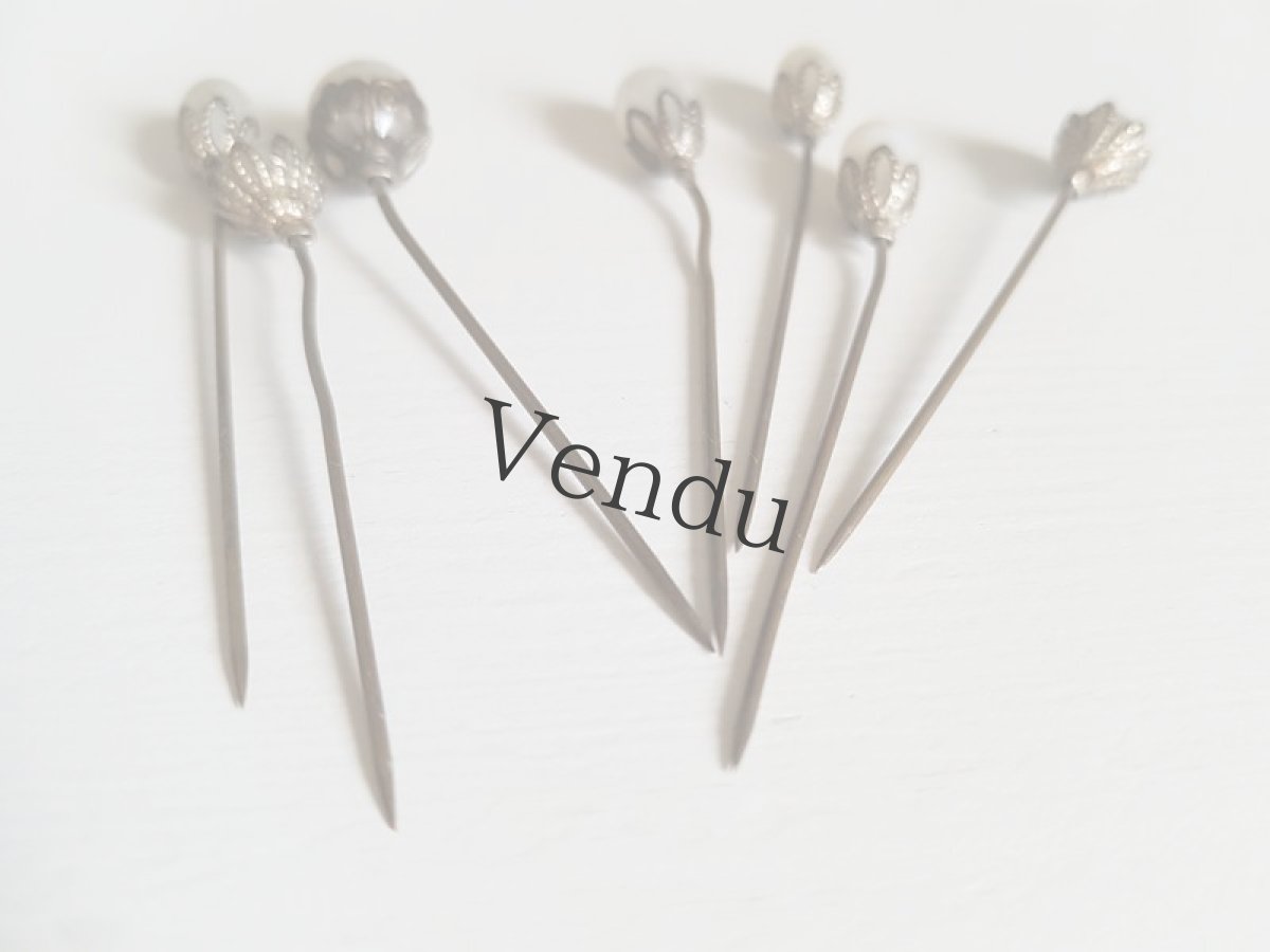 画像12: フランスアンティーク　装飾付きガラスパールのハットピン (12)