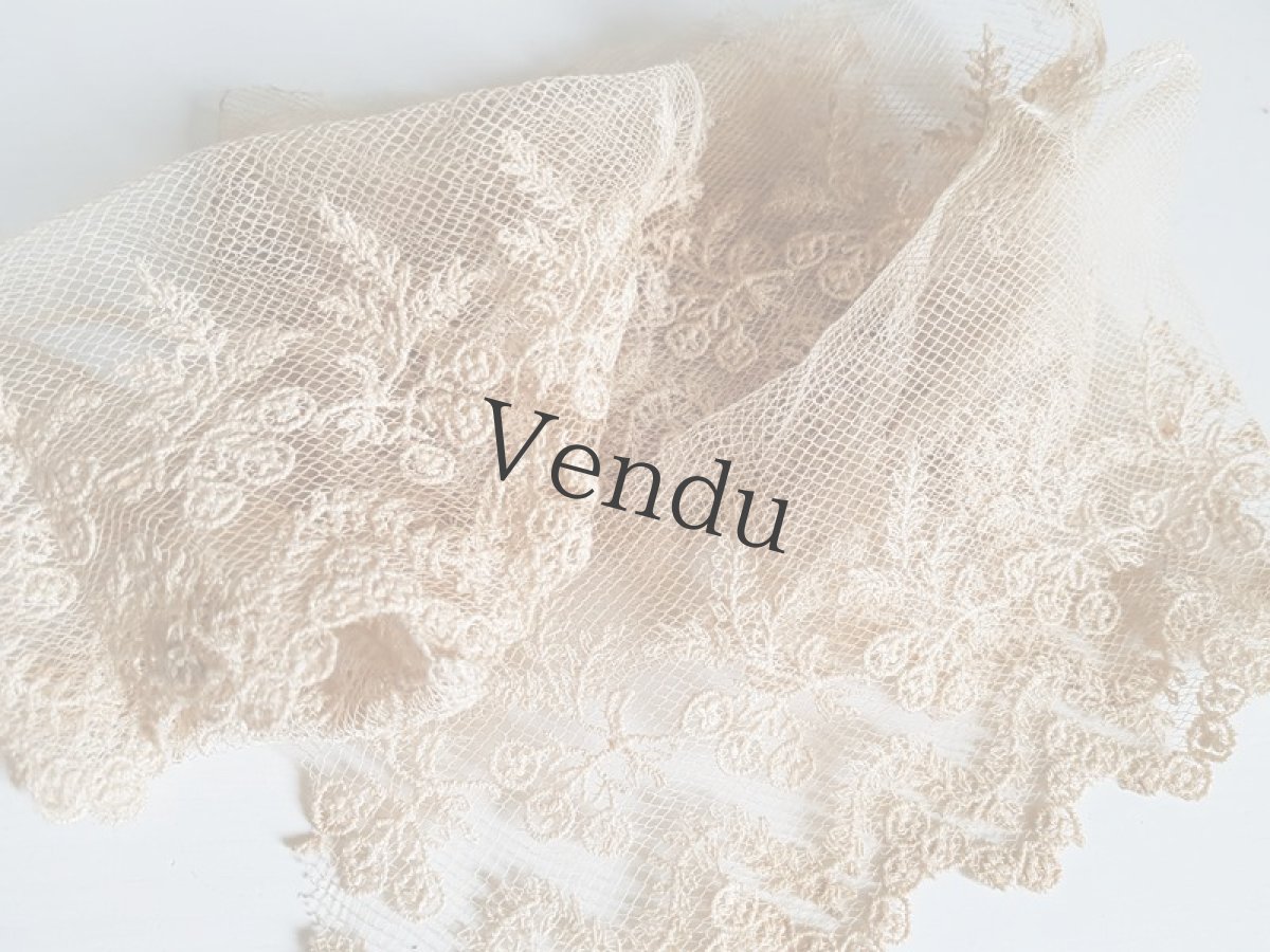 画像3: フランスアンティーク　チュール刺繍レースの端切れ (3)