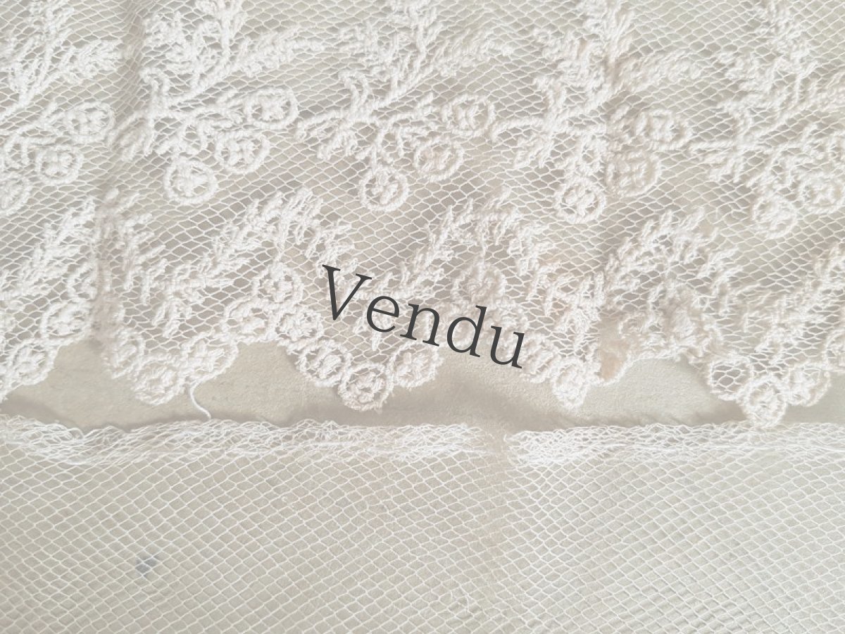 画像7: フランスアンティーク　チュール刺繍レースの端切れ (7)