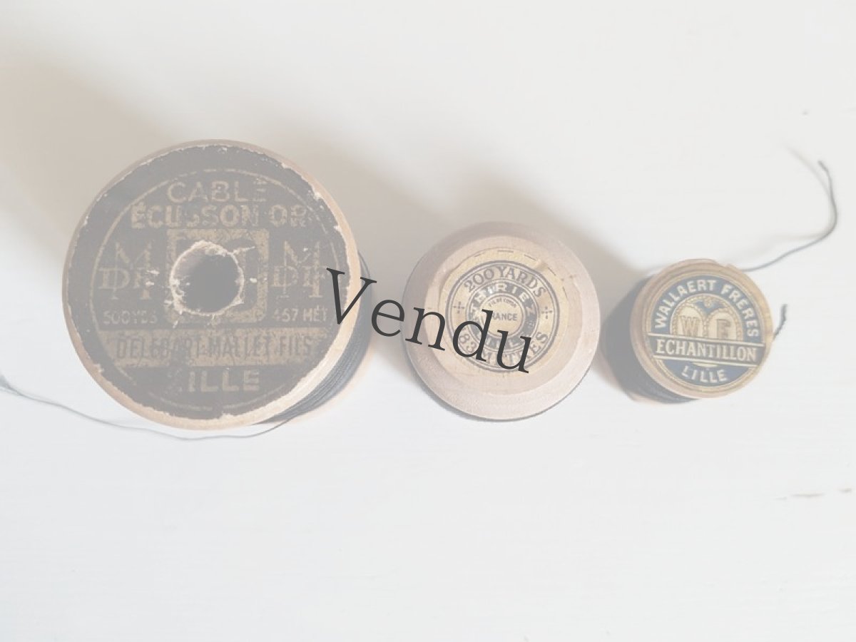 画像4: フランスアンティーク　LILLE木製ボビンノワール　３個セット (4)