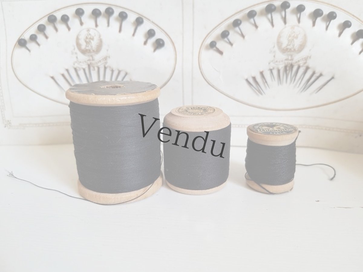 画像5: フランスアンティーク　LILLE木製ボビンノワール　３個セット (5)