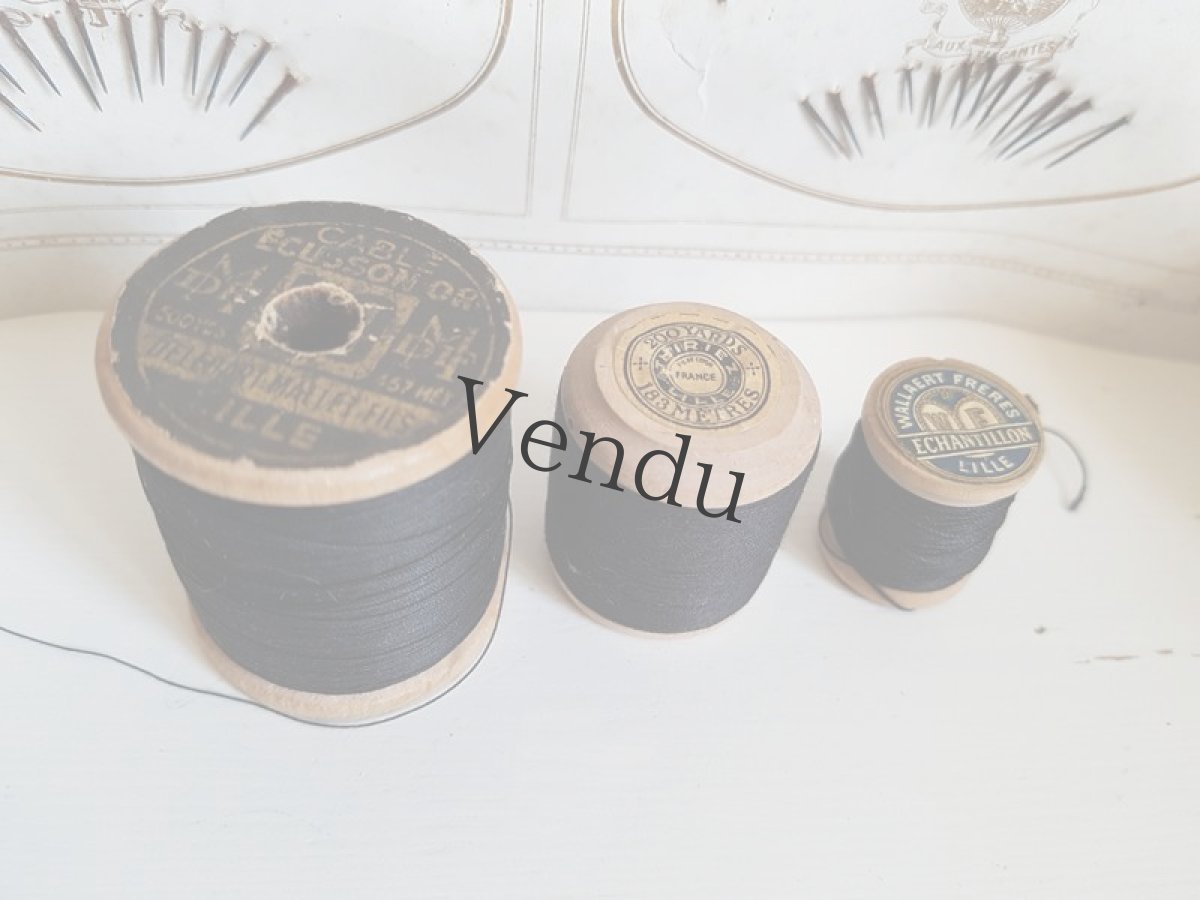 画像6: フランスアンティーク　LILLE木製ボビンノワール　３個セット (6)