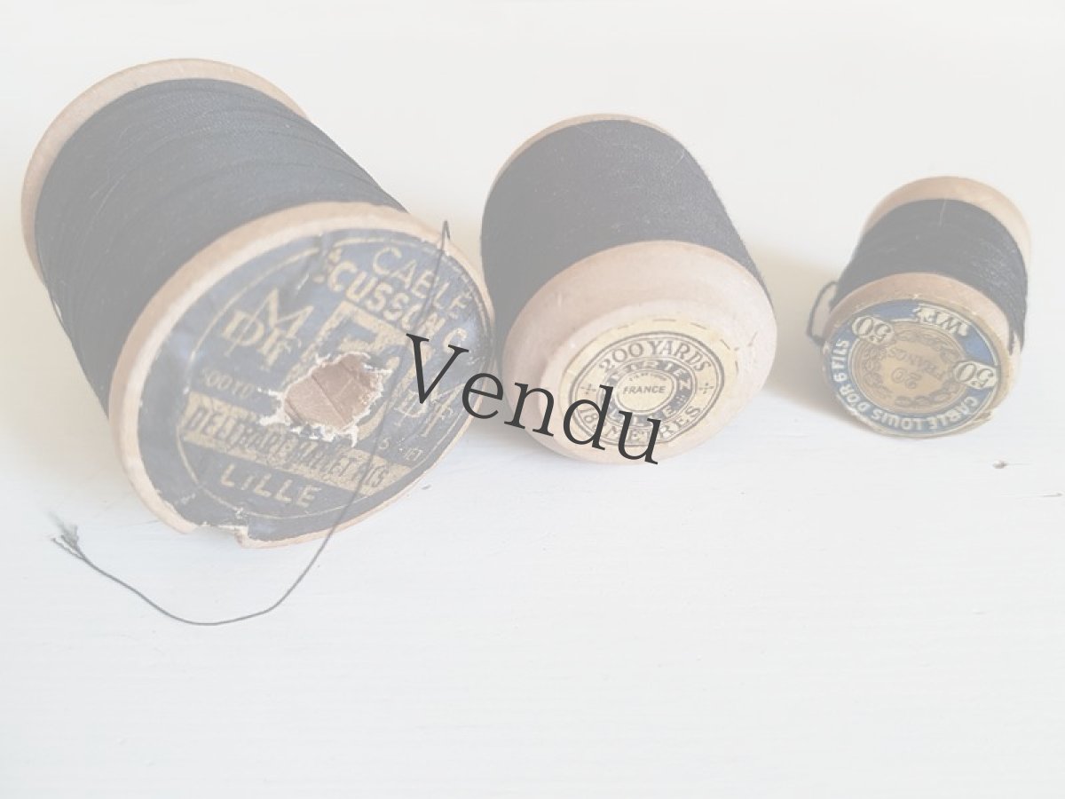 画像8: フランスアンティーク　LILLE木製ボビンノワール　３個セット (8)