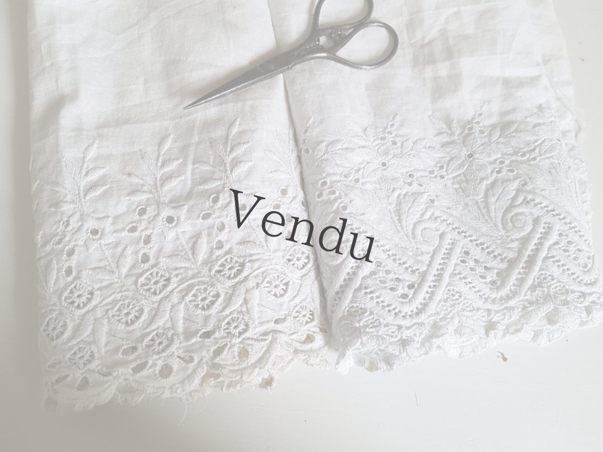 画像2: フランスアンティーク　カットワーク刺繍　大きな端切れ2種セット (2)