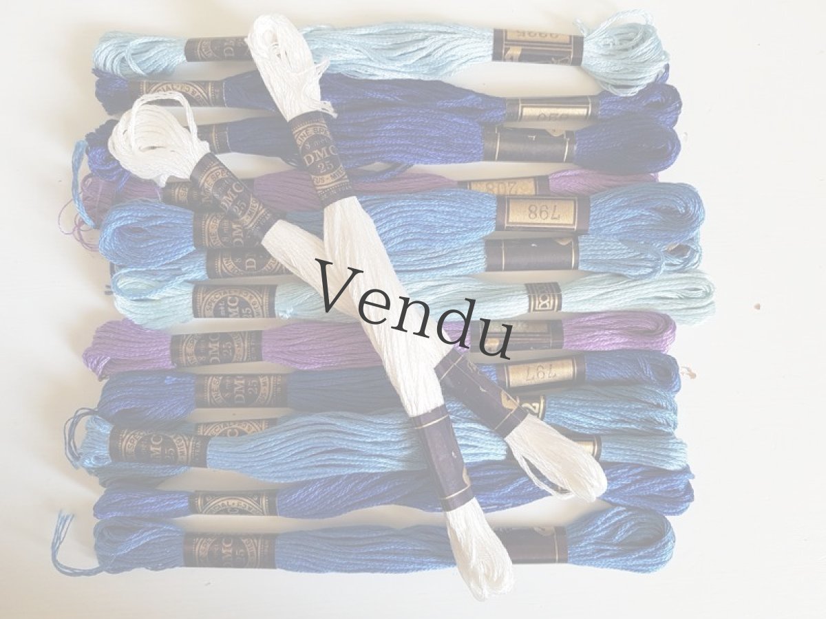 画像4: フランスヴィンテージ　DMC刺繍糸25 MOULINÉ ブルー系15本セット (4)