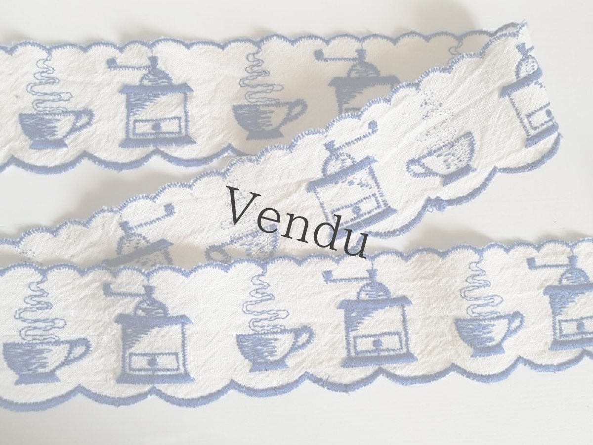 画像3: フランスヴィンテージ　珈琲柄刺繍リボントリム (3)