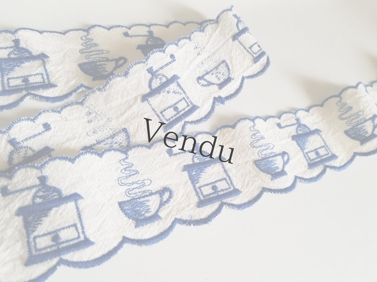 画像4: フランスヴィンテージ　珈琲柄刺繍リボントリム (4)
