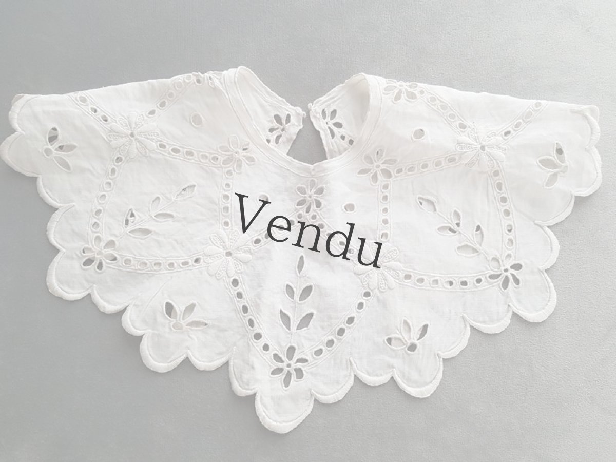 画像2: フランスアンティーク　リネンカットワークのつけ襟 (2)