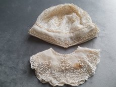 画像1: フランス 1910年代  コード刺繍のボネとバボワール (1)