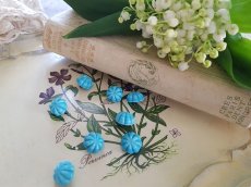 画像3: フランスヴィンテージ　青いガラスのお花ボタン12mm (3)