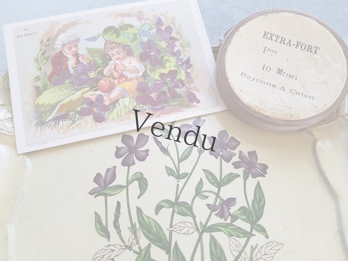 画像4: フランスアンティーク　クロモ　編み物をする少女、呼びに来た少年  AU BON MARCHÉ (4)