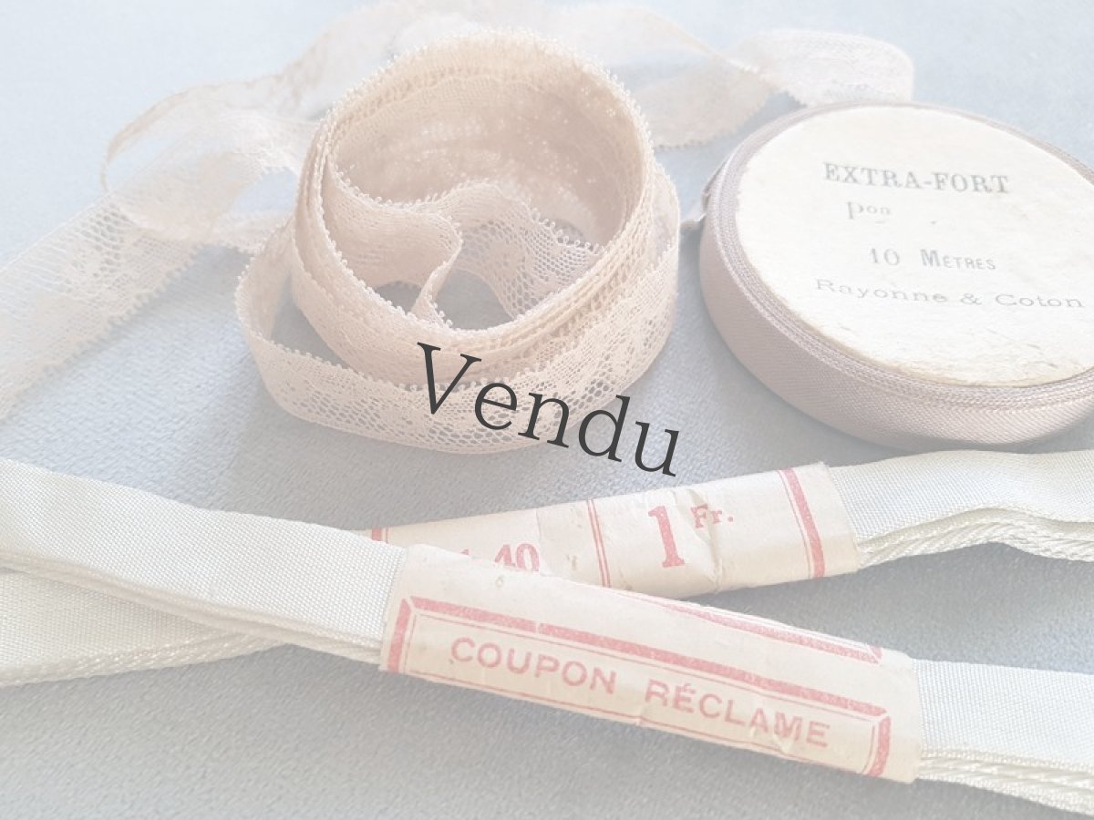 画像7: フランスアンティーク　ベージュパープルのチュールレース (7)