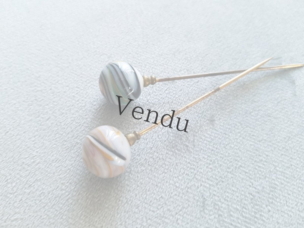 画像5: フランスヴィンテージ　とんぼ玉のハットピン8.0cm ２本セット (5)