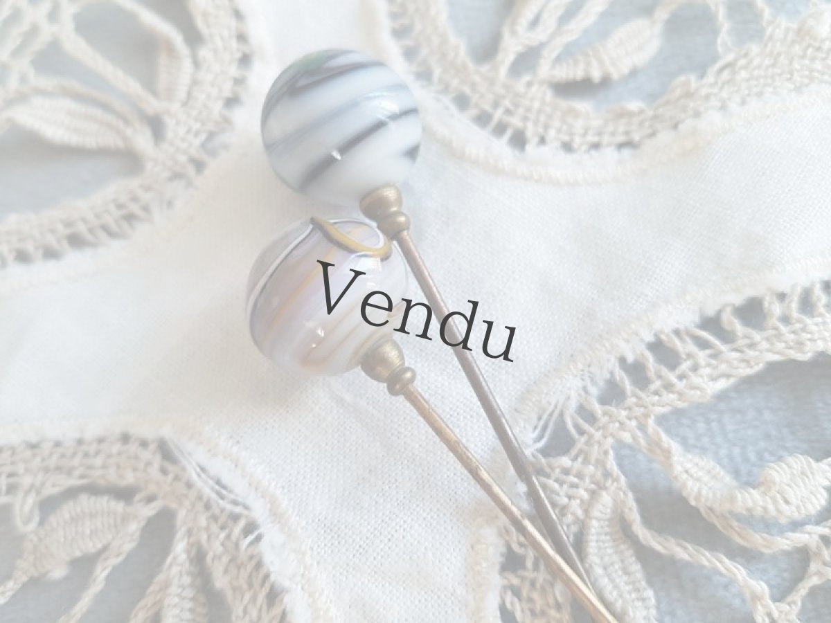 画像3: フランスヴィンテージ　とんぼ玉のハットピン8.0cm ２本セット (3)