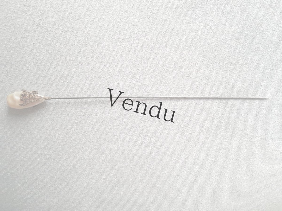 画像6: フランスアンティーク　メタル装飾パールのハットピン 26.3cm (6)