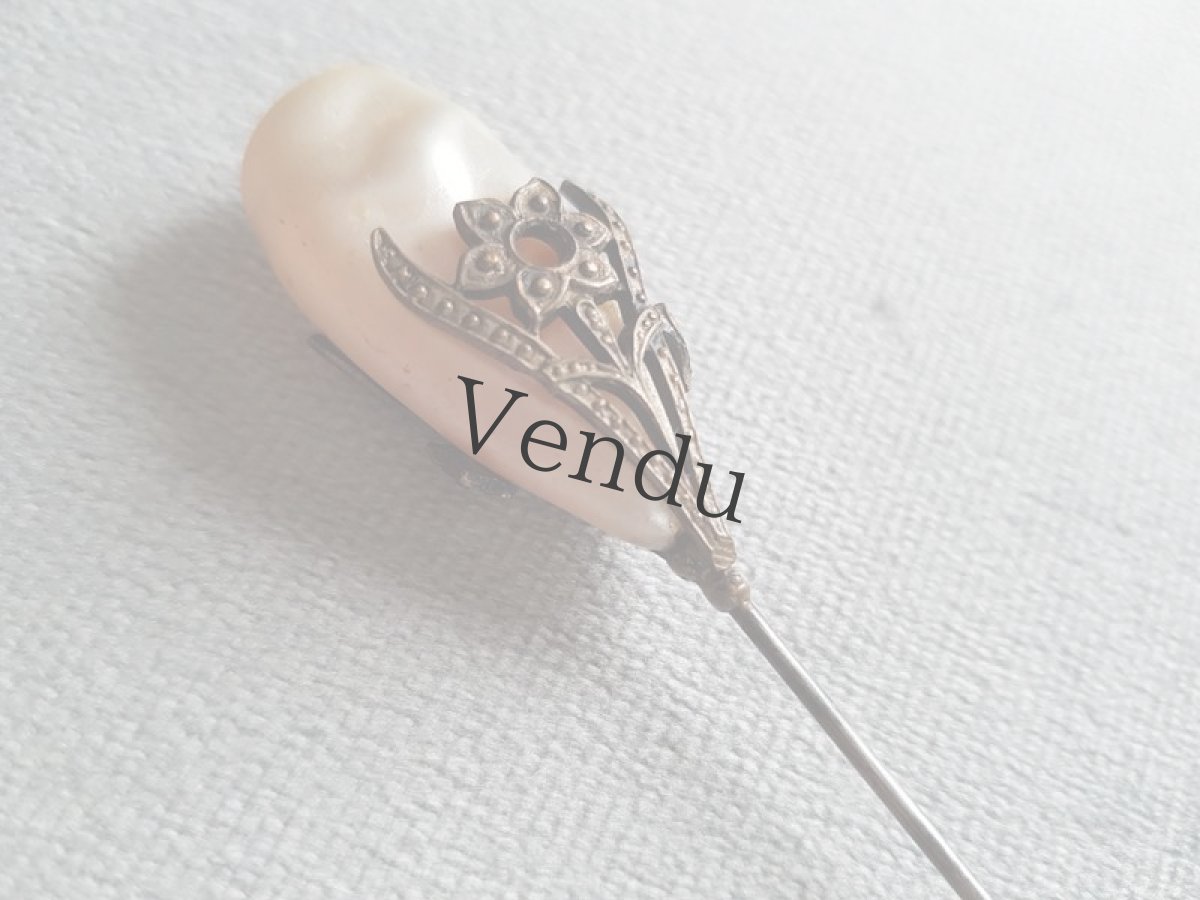 画像4: フランスアンティーク　メタル装飾パールのハットピン 26.3cm (4)