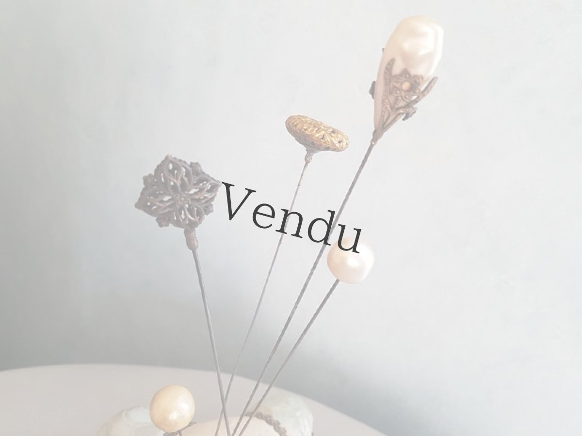 画像9: フランスアンティーク　メタル装飾パールのハットピン 26.3cm (9)