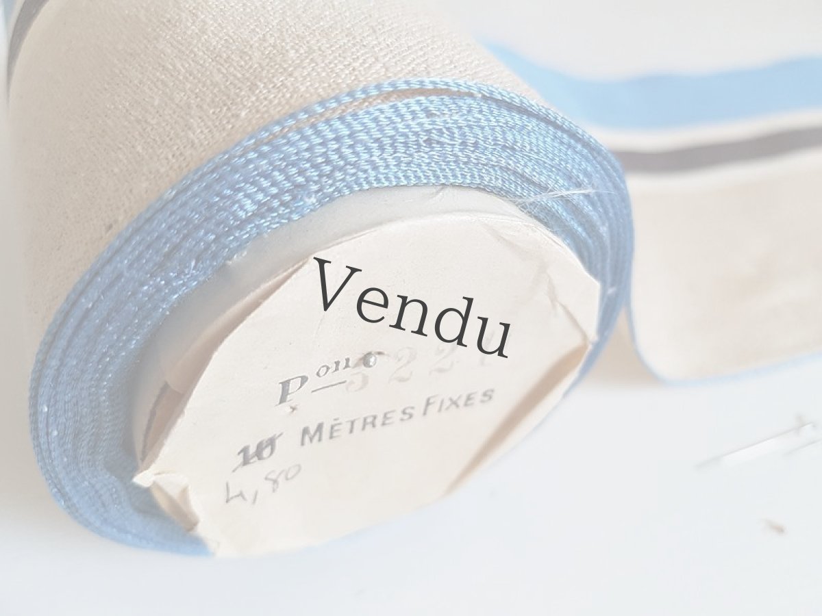 画像2: フランスアンティーク　レトロなストライプのリボン Bleu (2)