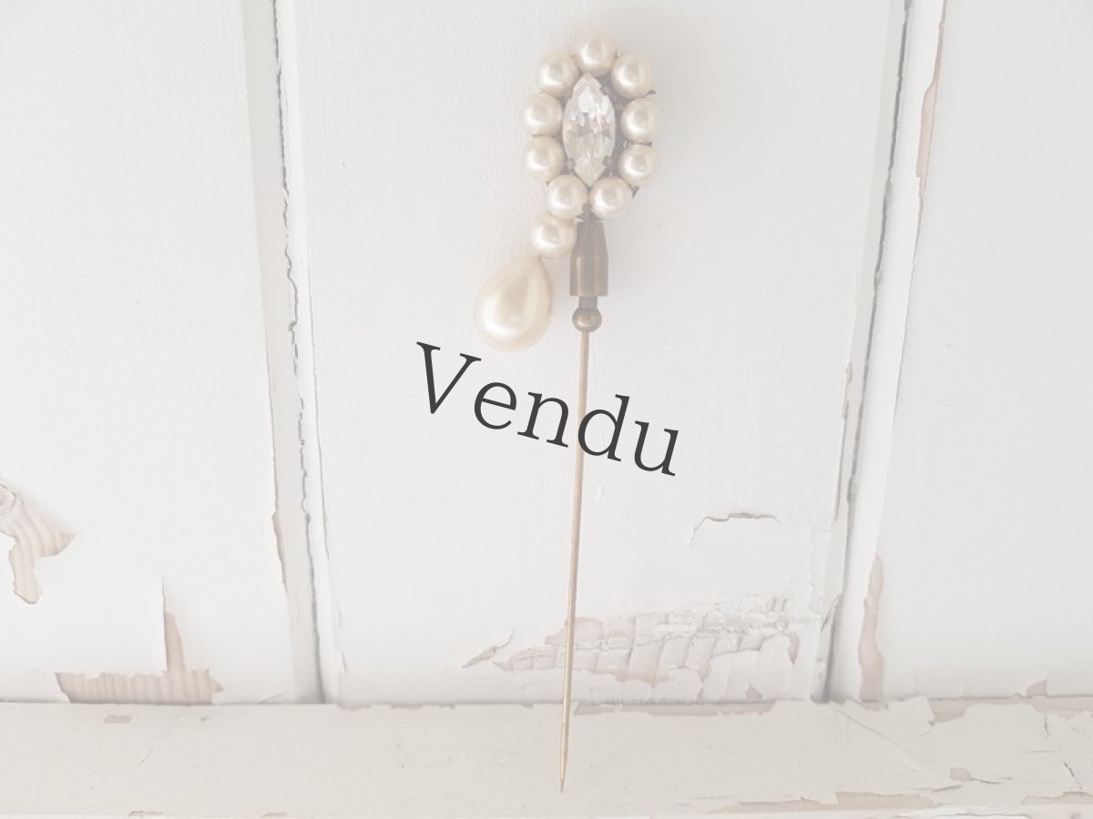 画像3: フランスヴィンテージ　パールとラインストーンのハットピン 11.3cm (3)